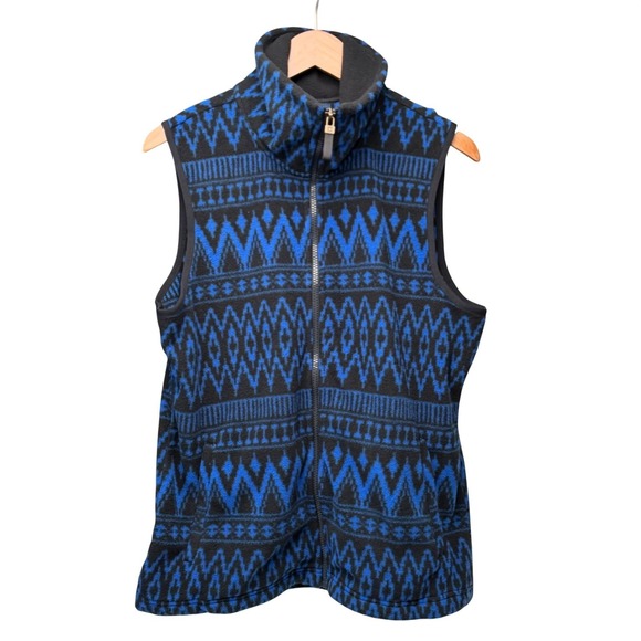 Aztec Fleece Vest Blue Black Large Southwestern Y2K Outdoor Chaps Nordic - Picture 4 of 6